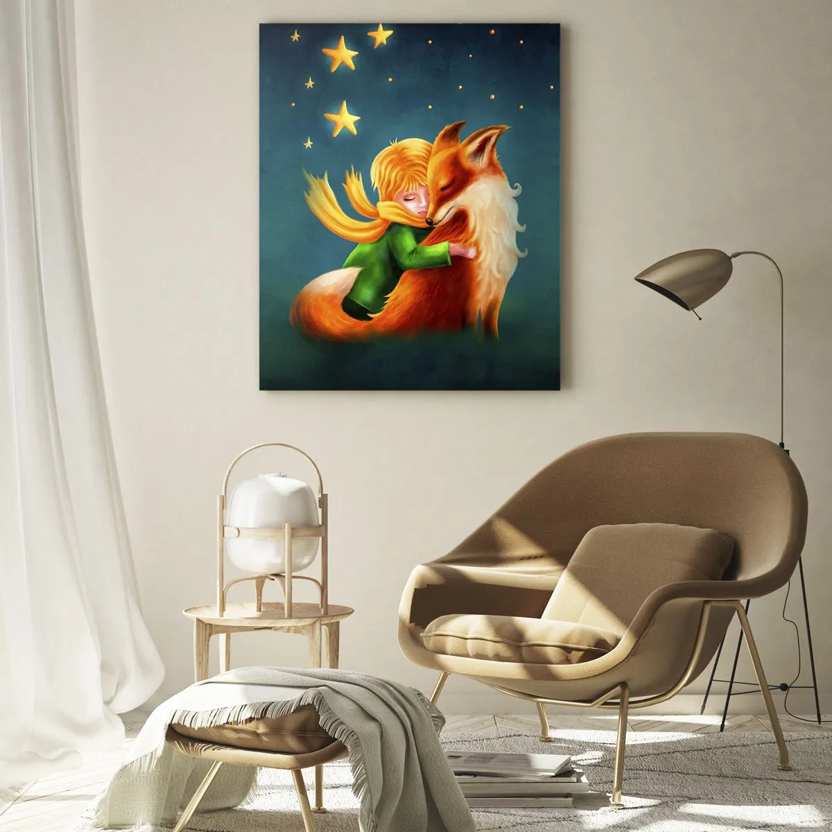 Quadro su vetro - Un ragazzo con una volpe in un ambiente magico con le stelle - 70x100cm - Il piccolo principe - Decorazione murale moderna per soggiorno e camera da letto ARTTOR