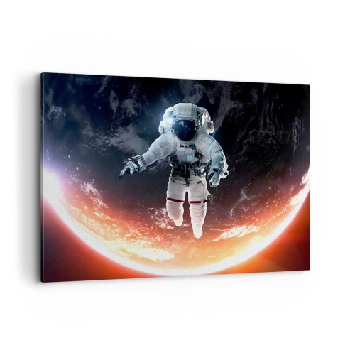 Quadro su tela - Stampe su Tela - Un astronauta che fluttua sopra una Terra illuminata dal sole - 100x70cm - Posso restare ancora un po'? - Decorazione murale moderna per soggiorno e camera da letto ARTTOR