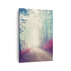 Quadro su tela - Stampe su Tela - Un magico sentiero nel bosco circondato da alberi e nebbia - 70x100cm - Come è bello alzarsi all'alba - Decorazione murale moderna per soggiorno e camera da letto ARTTOR