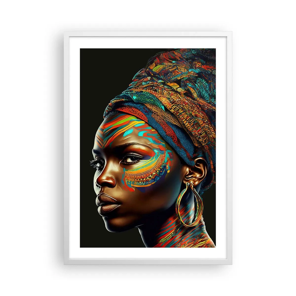 Poster in cornice bianca - Regina africana - 50x70 cm