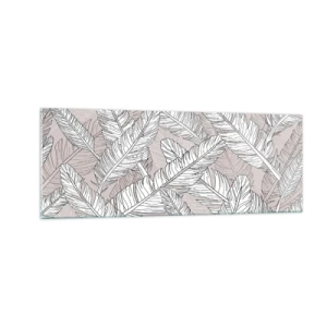 Quadro su vetro - Motivo in bianco e nero con foglie di banano su sfondo chiaro - 140x50cm - Vortice di piume - Decorazione murale moderna per soggiorno e camera da letto ARTTOR