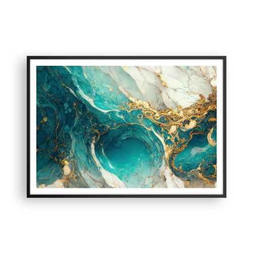 Poster in cornice nera - Una composizione astratta nei toni del turchese e dell'oro. - 100x70cm - Composizione con vene d'oro - Decorazione murale moderna per soggiorno e camera da letto ARTTOR