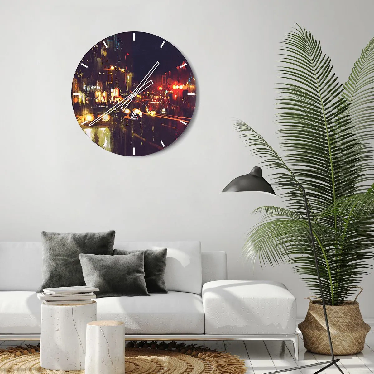 Orologio da parete - Orologio in Vetro - Immersa nelle luci della notte - 40x40 cm
