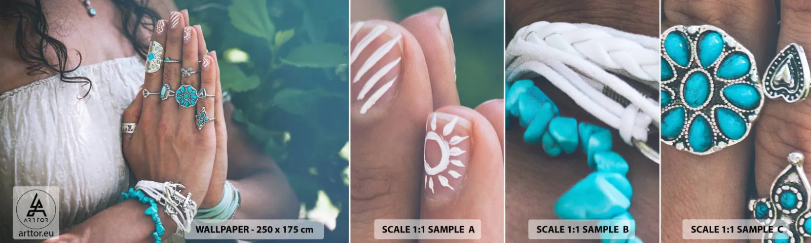 Campione di Fotomurale Adesivo Deluxe Sticker - Benvenuto al centro dell'essere - Donna, Gioielleria, Boho - 100x30 cm