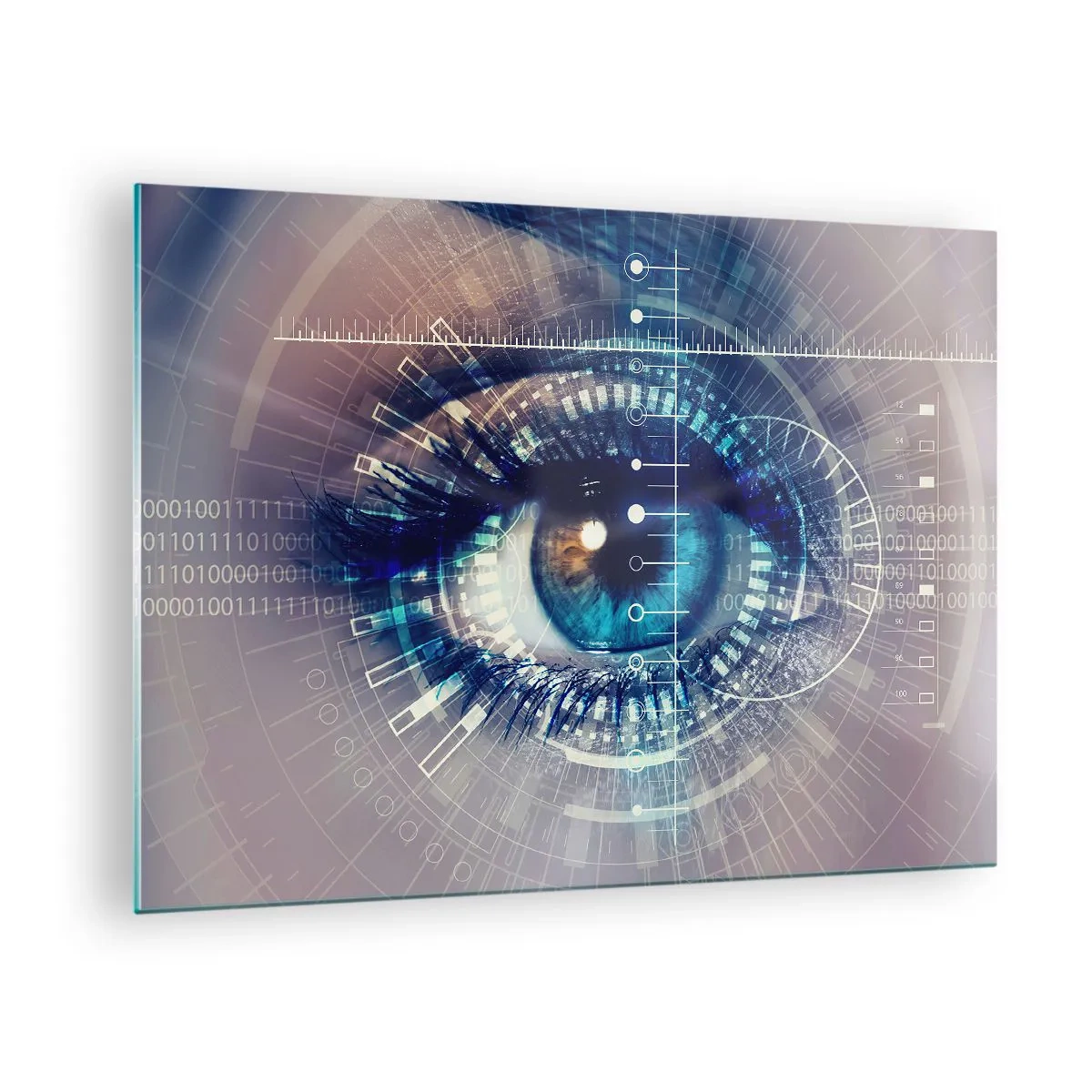 Quadro su vetro - Un occhio digitale con un tema futuristico di tecnologia e dati - 70x50cm - Credi di conoscermi - Decorazione murale moderna per soggiorno e camera da letto ARTTOR