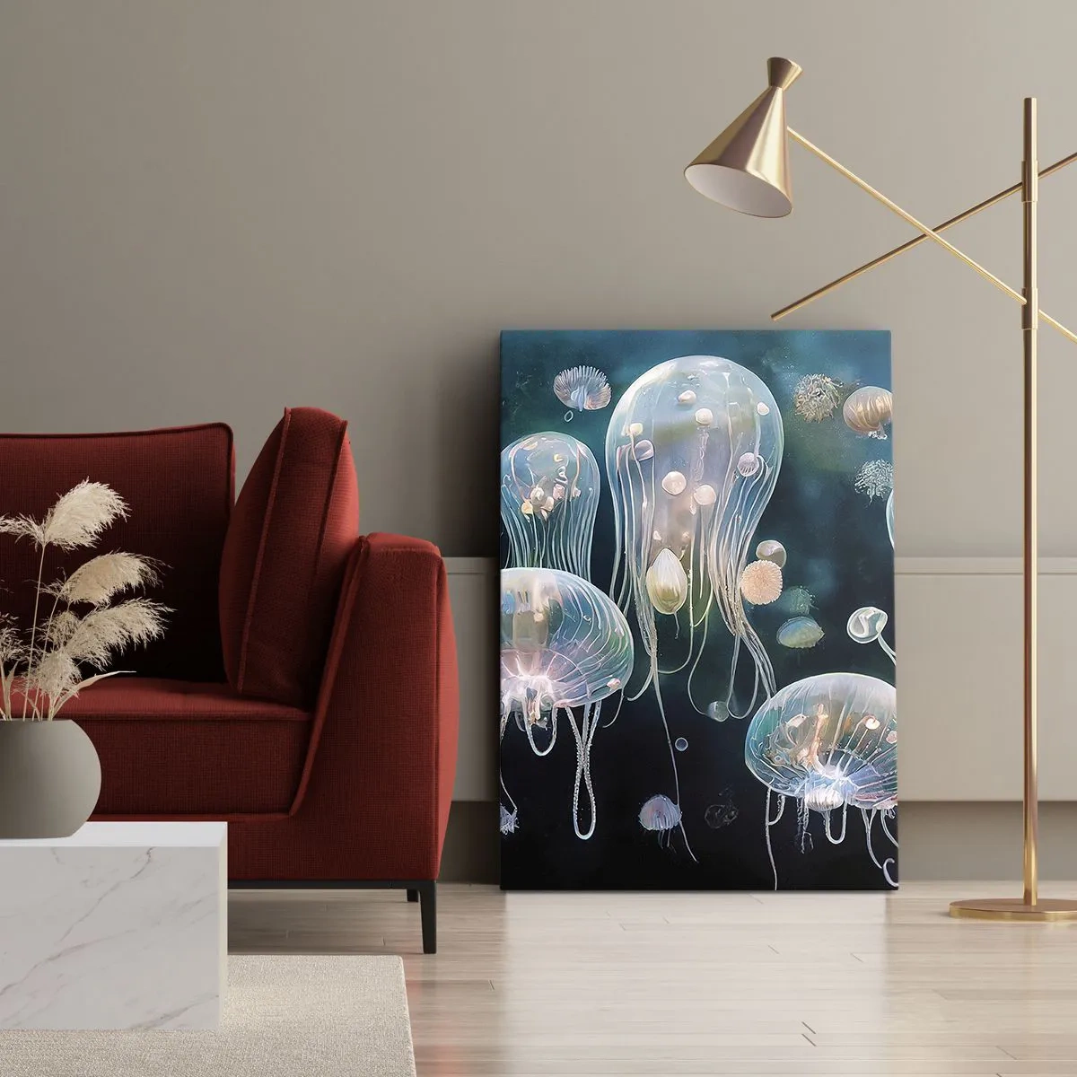Quadro su tela - Stampe su Tela - Delicate meduse nel mondo sottomarino - 80x120cm - Danza sottomarina - Decorazione murale moderna per soggiorno e camera da letto ARTTOR