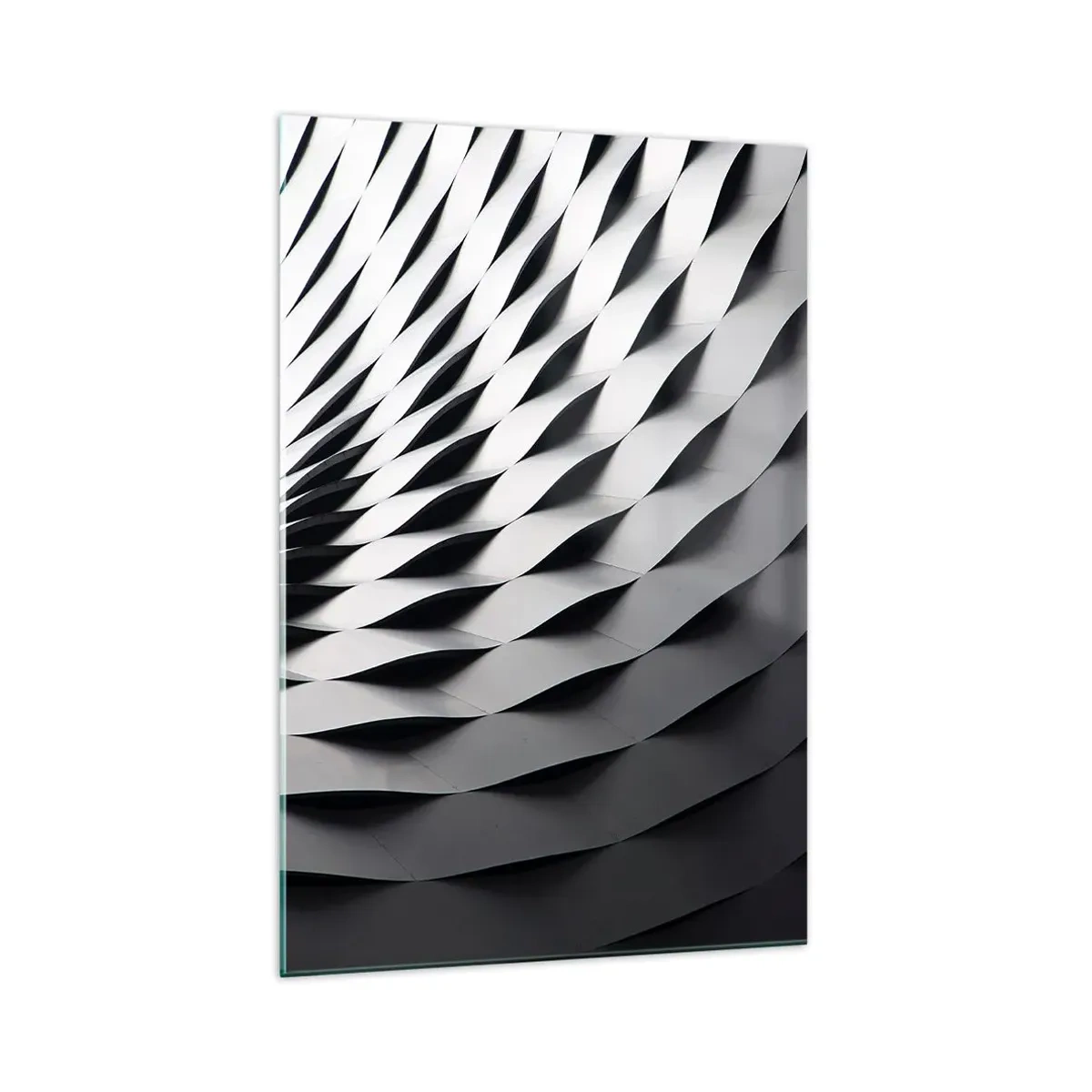 Quadro su vetro - Motivo geometrico astratto nei toni del bianco e del nero - 70x100cm - Sulla cresta dell'onda - Decorazione murale moderna per soggiorno e camera da letto ARTTOR