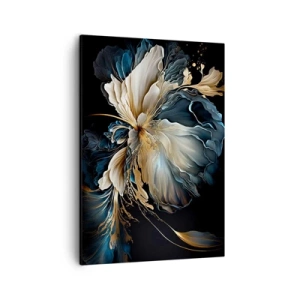 Quadro su tela - Stampe su Tela - Un fiore nei toni dell'oro e del blu navy su uno sfondo nero - 50x70cm - Fantastico fiore di felce - Decorazione murale moderna per soggiorno e camera da letto ARTTOR