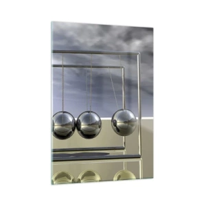 Quadro su vetro - Le sfere di Newton in un approccio minimalista - 50x70cm - Energia del mondo - Decorazione murale moderna per soggiorno e camera da letto ARTTOR