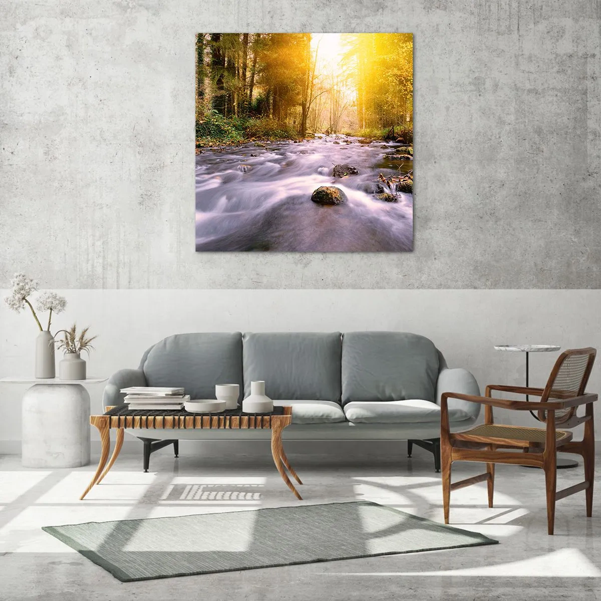 Quadro su vetro - Malachite in cornice oro-argento - 70x70 cm