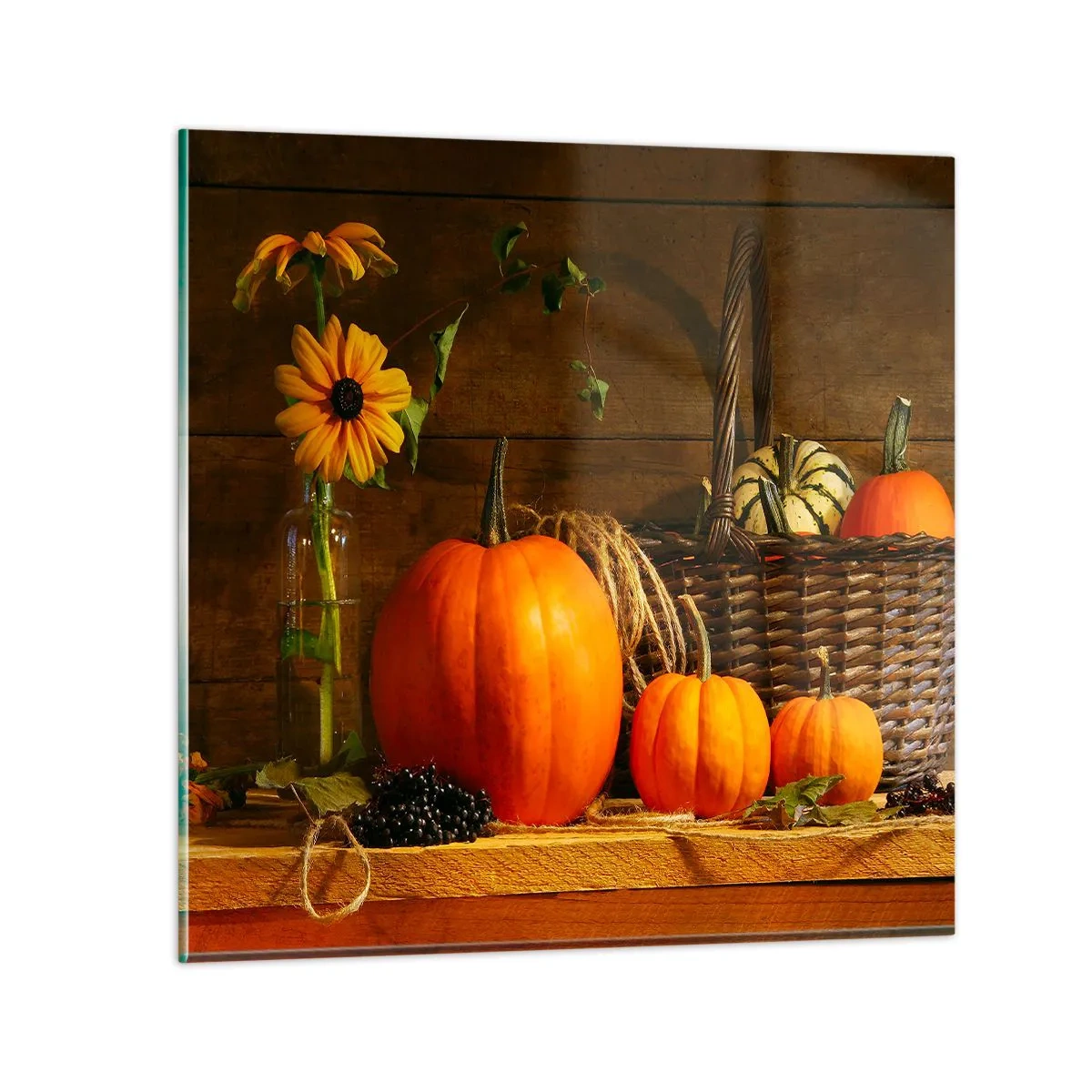 Quadro su vetro - Composizione rustica: i doni dell'autunno - 50x50 cm
