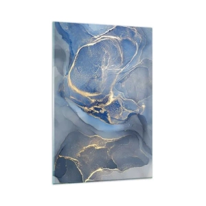 Quadro su vetro - Motivi astratti blu con accenti dorati - 80x120cm - Polvere d'oro - Decorazione murale moderna per soggiorno e camera da letto ARTTOR