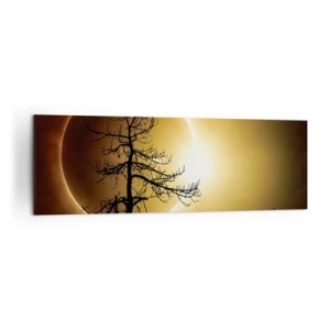 Quadro su tela - Stampe su Tela - Eclissi solare con la sagoma di un albero in primo piano - 160x50cm - Eclissi totale - Decorazione murale moderna per soggiorno e camera da letto ARTTOR