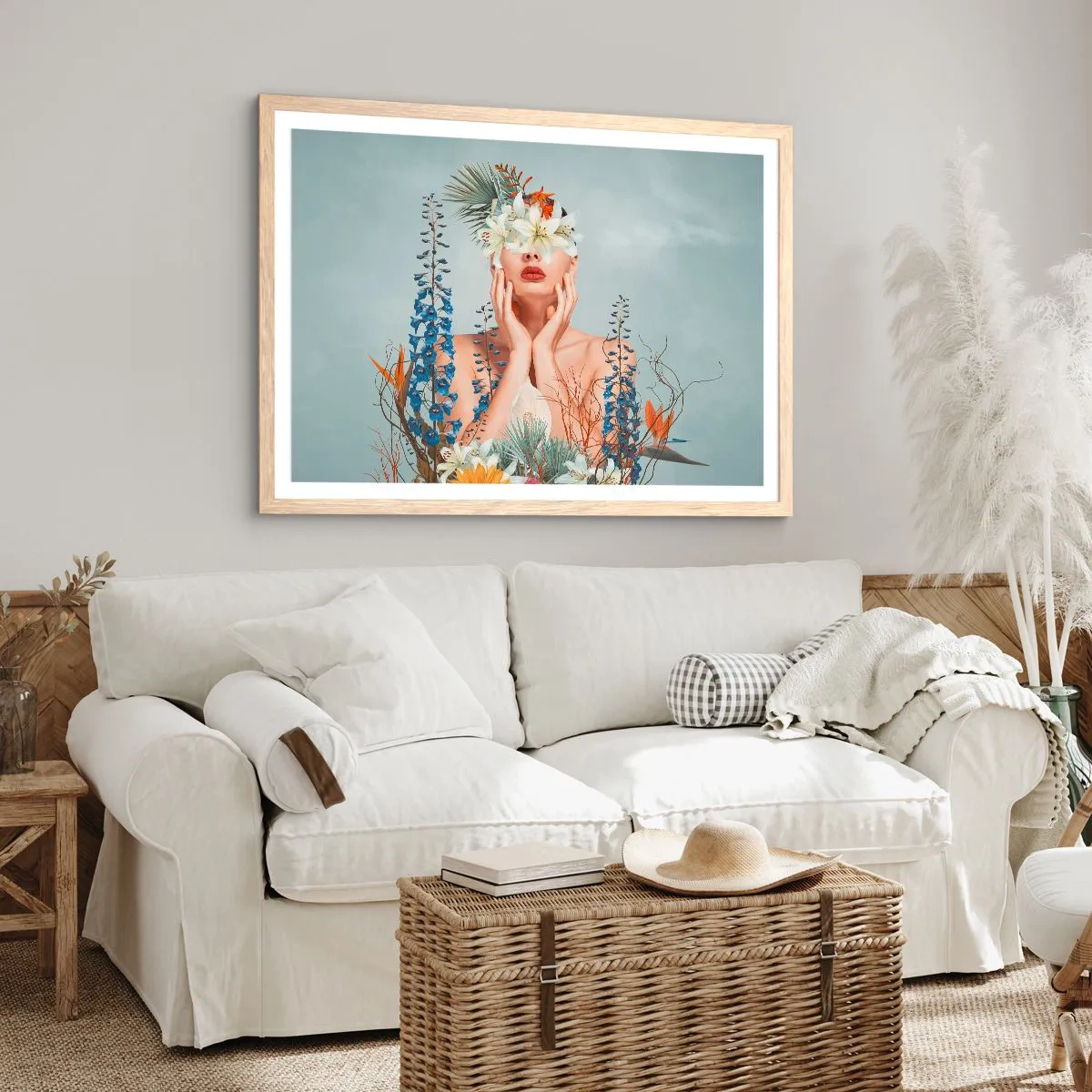 Poster in cornice rovere chiaro - Donna - fiore - 40x30 cm