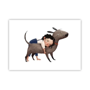 Poster - Illustrazione in stile cartone animato di un bambino che abbraccia un cane - 100x70cm - I migliori amici - Decorazione murale moderna per soggiorno e camera da letto ARTTOR