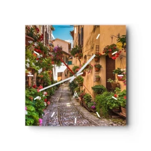 Orologio da parete - Orologio in Vetro - Una strada affascinante piena di fiori e vasi di fiori - 30x30cm - Angolo italiano - Decorazione murale moderna per soggiorno e camera da letto ARTTOR