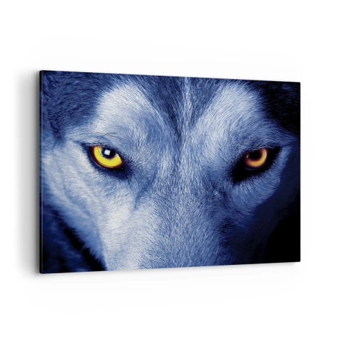 Quadro su tela - Stampe su Tela - Primo piano dello sguardo intenso di un lupo su uno sfondo scuro - 100x70cm - Sguardo ipnotico - Decorazione murale moderna per soggiorno e camera da letto ARTTOR