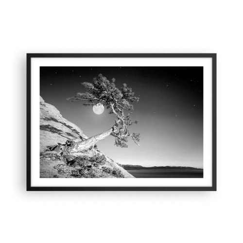 Poster in cornice nera - Albero bianco e nero su una scogliera con la luna sullo sfondo - 70x50cm - Guerriera vittoriosa - Decorazione murale moderna per soggiorno e camera da letto ARTTOR
