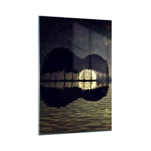 Quadro su vetro - Una notte magica con gli alberi e la luna riflessa sull'acqua - 80x120cm - Notte ai confini del mondo - Decorazione murale moderna per soggiorno e camera da letto ARTTOR