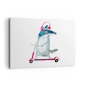 Quadro su tela - Stampe su Tela - Tasso su uno scooter con cuffie rosa - 100x70cm - Tassi di gioia - Decorazione murale moderna per soggiorno e camera da letto ARTTOR