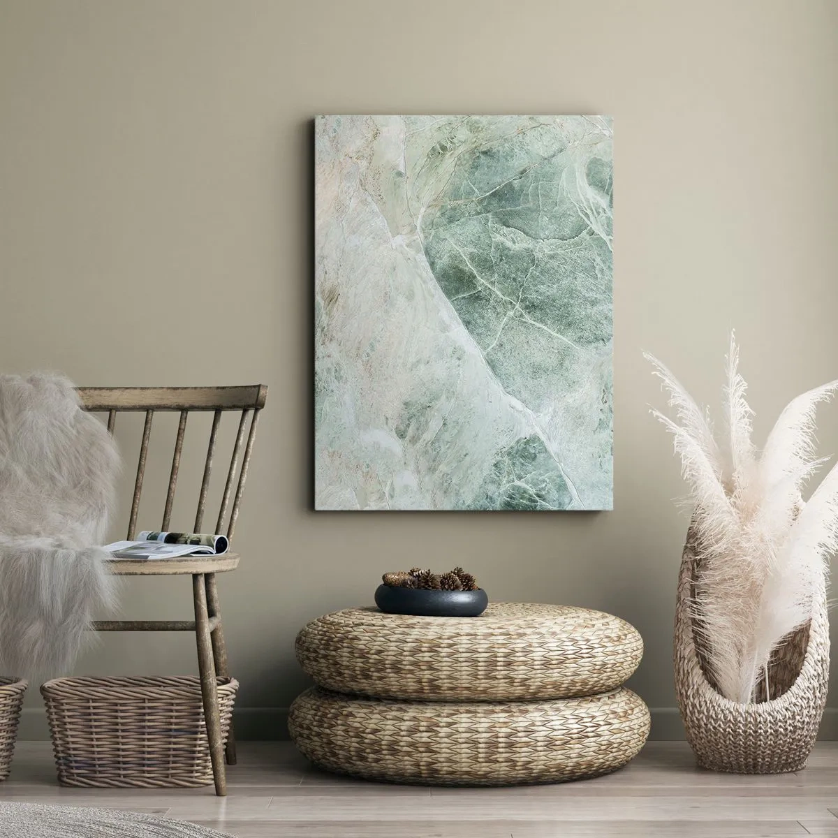 Quadro su tela - Stampe su Tela - Marmo verde con delicate venature bianche - 50x70cm - Il freddo nobile della pietra - Decorazione murale moderna per soggiorno e camera da letto ARTTOR