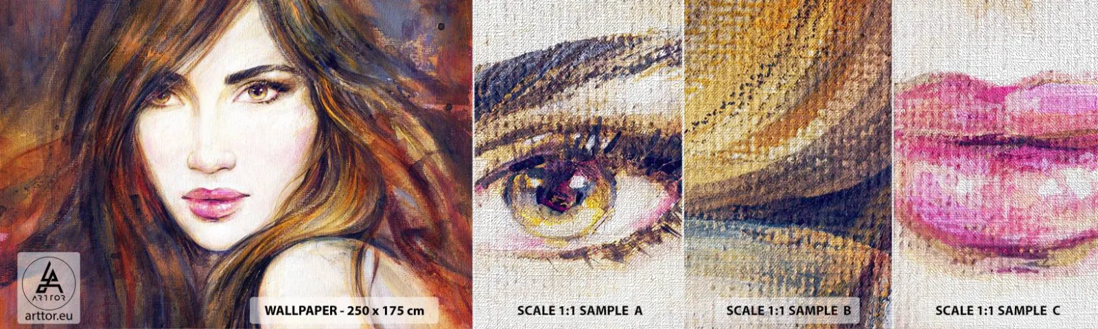 Campione di Fotomurale Premium Canvas - Un penny per i tuoi pensieri - Volto di donna, Ritratto di una donna, Capelli - 100x30 cm