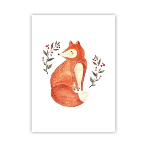 Poster - Illustrazione di una volpe circondata da rami con frutti rossi - 50x70cm - Piccola rossa - Decorazione murale moderna per soggiorno e camera da letto ARTTOR