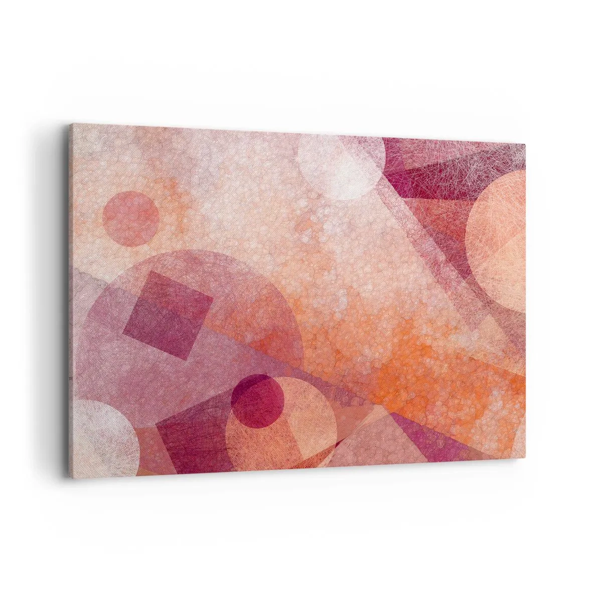Quadro su tela - Stampe su Tela - Forme geometriche astratte in tonalità pastello di rosa - 100x70cm - Trasformazioni geometriche in rosa - Decorazione murale moderna per soggiorno e camera da letto ARTTOR