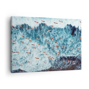 Quadro su tela - Stampe su Tela - Una vista a volo d'uccello di fenicotteri rosa su un oceano blu - 70x50cm - Parata sotto il mare - Decorazione murale moderna per soggiorno e camera da letto ARTTOR