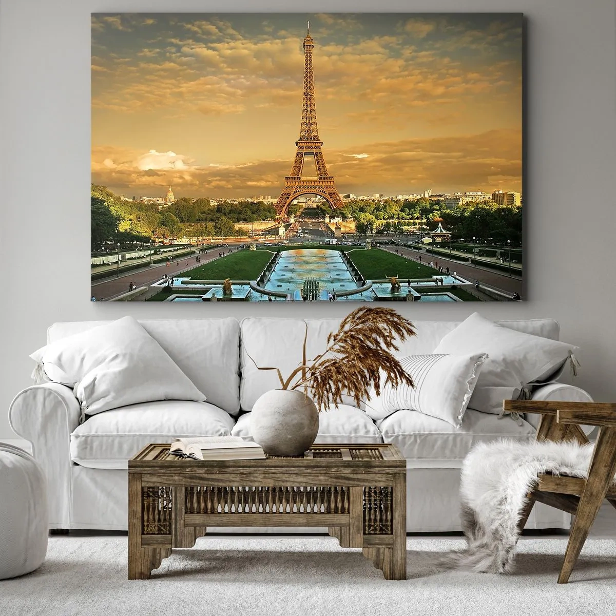 Quadro su tela - Stampe su Tela - La Torre Eiffel a Parigi al tramonto - 100x70cm - La regina di Parigi - Decorazione murale moderna per soggiorno e camera da letto ARTTOR