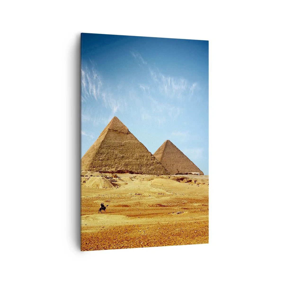 Quadro su tela - Stampe su Tela - Le piramidi di Giza contro un cielo azzurro e un paesaggio desertico - 80x120cm - 40 secoli ci guardano - Decorazione murale moderna per soggiorno e camera da letto ARTTOR