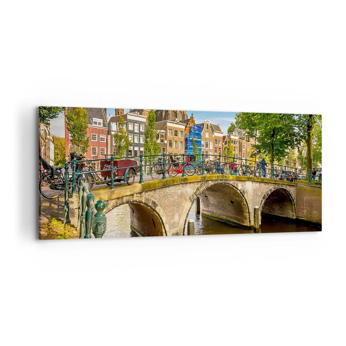 Quadro su tela - Stampe su Tela - Un pittoresco canale con un ponte ad Amsterdam - 120x50cm - La primavera sul canale - Decorazione murale moderna per soggiorno e camera da letto ARTTOR