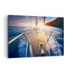 Quadro su tela - Stampe su Tela - Yacht in mare durante il tramonto - 120x80cm - Correndo sulle onde - Decorazione murale moderna per soggiorno e camera da letto ARTTOR