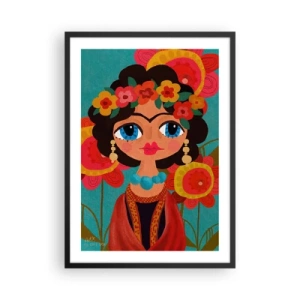 Poster in cornice nera - Ritratto colorato di una donna in stile folk e una corona di fiori - 50x70cm - La ragazza dei papaveri - Decorazione murale moderna per soggiorno e camera da letto ARTTOR