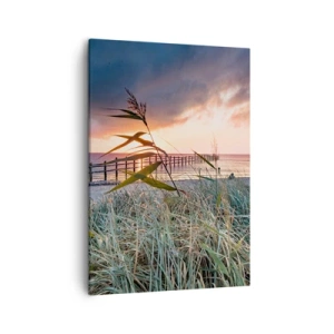 Quadro su tela - Stampe su Tela - Spiaggia al tramonto con erba in primo piano - 50x70cm - Non andrà via col vento - Decorazione murale moderna per soggiorno e camera da letto ARTTOR