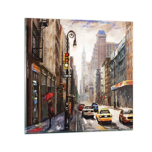 Quadro su vetro - New York: colorata anche sotto la pioggia - 30x30 cm