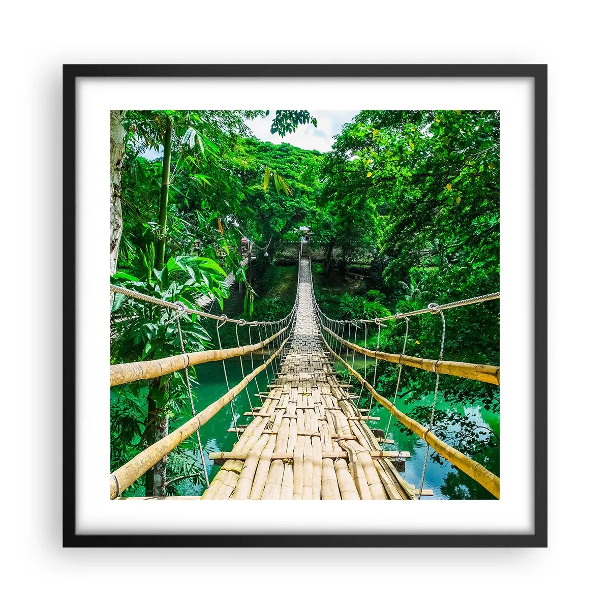 Poster in cornice nera - Ponte sospeso sopra il verde - 50x50 cm