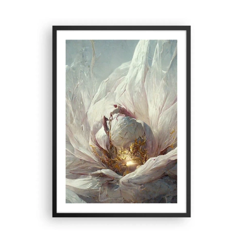 Poster in cornice nera - Una sottile astrazione con motivo floreale in delicate tonalità di bianco e oro. - 50x70cm - Fiorisce ogni cento anni - Decorazione murale moderna per soggiorno e camera da letto ARTTOR