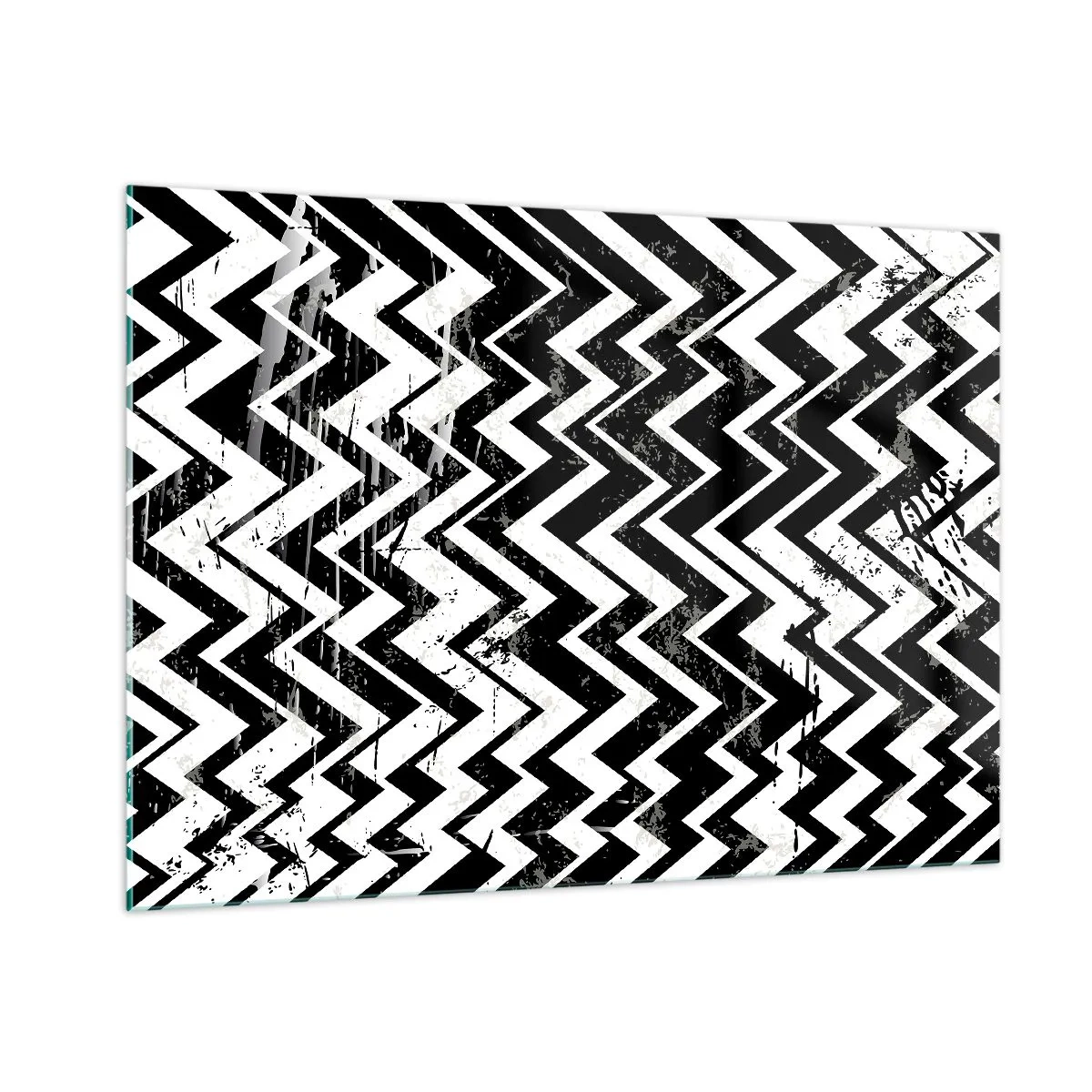 Quadro su vetro - Un motivo a zigzag bianco e nero dalla composizione e dalla consistenza dinamiche. - 100x70cm - Zig-bianco, zag-nero - Decorazione murale moderna per soggiorno e camera da letto ARTTOR