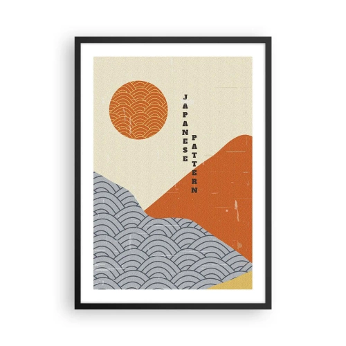 Poster in cornice nera - Motivo giapponese minimalista con onde e sole - 50x70cm - Spirito giapponese - Decorazione murale moderna per soggiorno e camera da letto ARTTOR