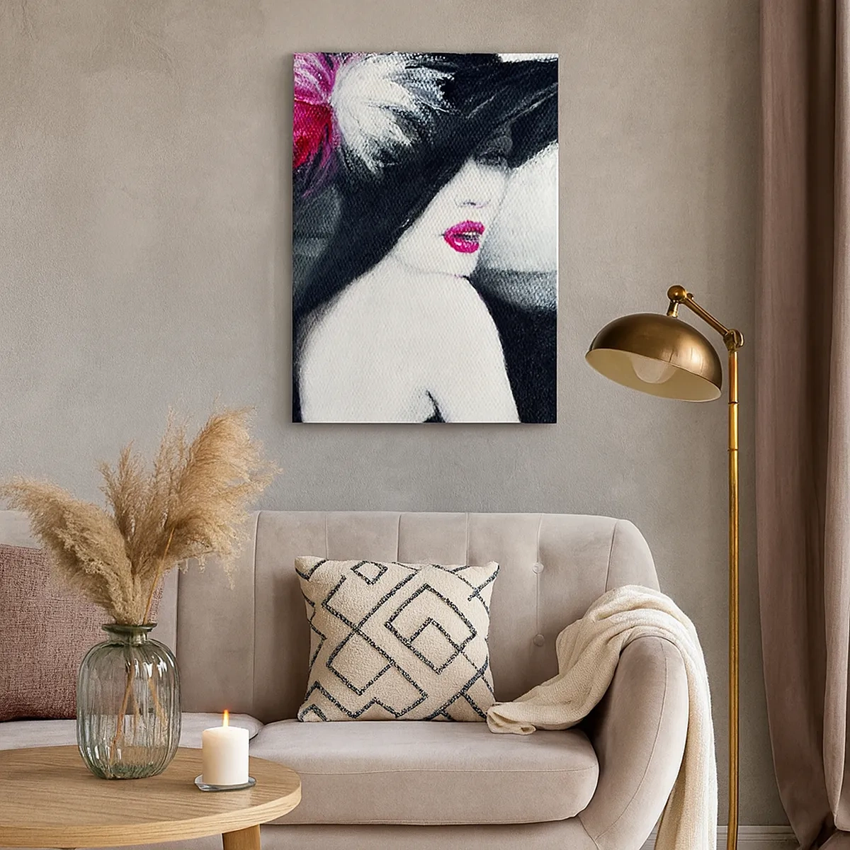 Quadro su tela - Stampe su Tela - Donna elegante con cappello piumato - 50x70cm - Sempre un mistero - Decorazione murale moderna per soggiorno e camera da letto ARTTOR