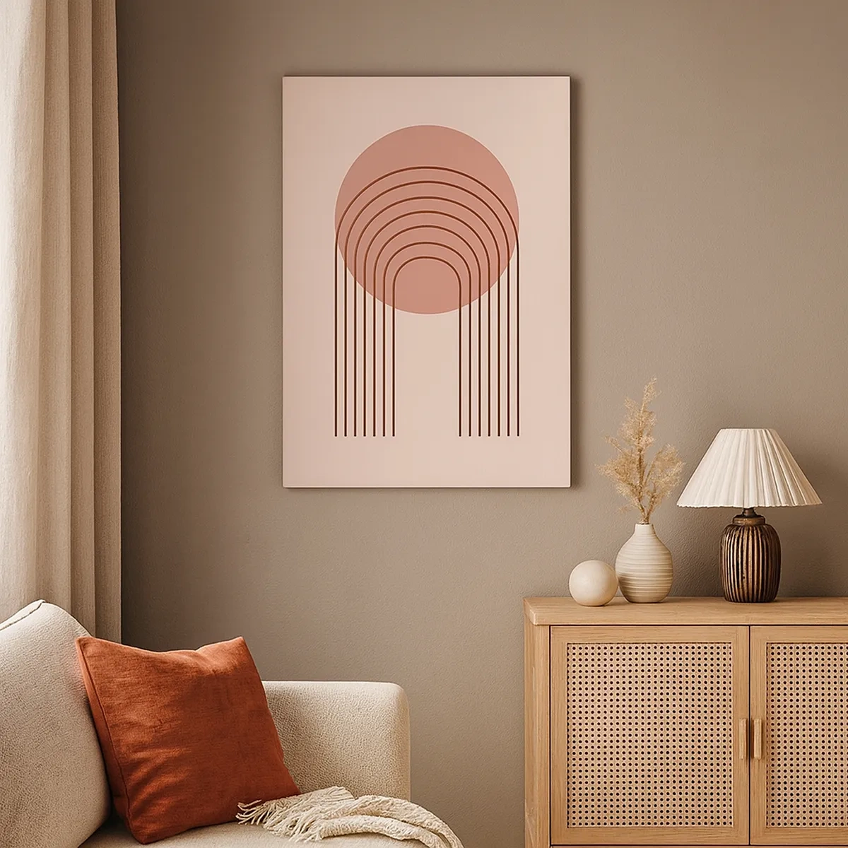 Quadro su tela - Stampe su Tela - Motivo astratto con cerchio rosa e linee - 50x70cm - Attrazione irresistibile - Decorazione murale moderna per soggiorno e camera da letto ARTTOR