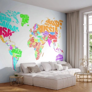 Fotomurali Premium Sand - Voglio conoscerli tutti - Mappa del mondo, Grafica, Continenti - 350x256 cm