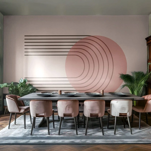 Fotomurali Premium Canvas - Motivo astratto con cerchio rosa e linee - 100x70cm - Attrazione irresistibile - Decorazione murale moderna per soggiorno e camera da letto ARTTOR