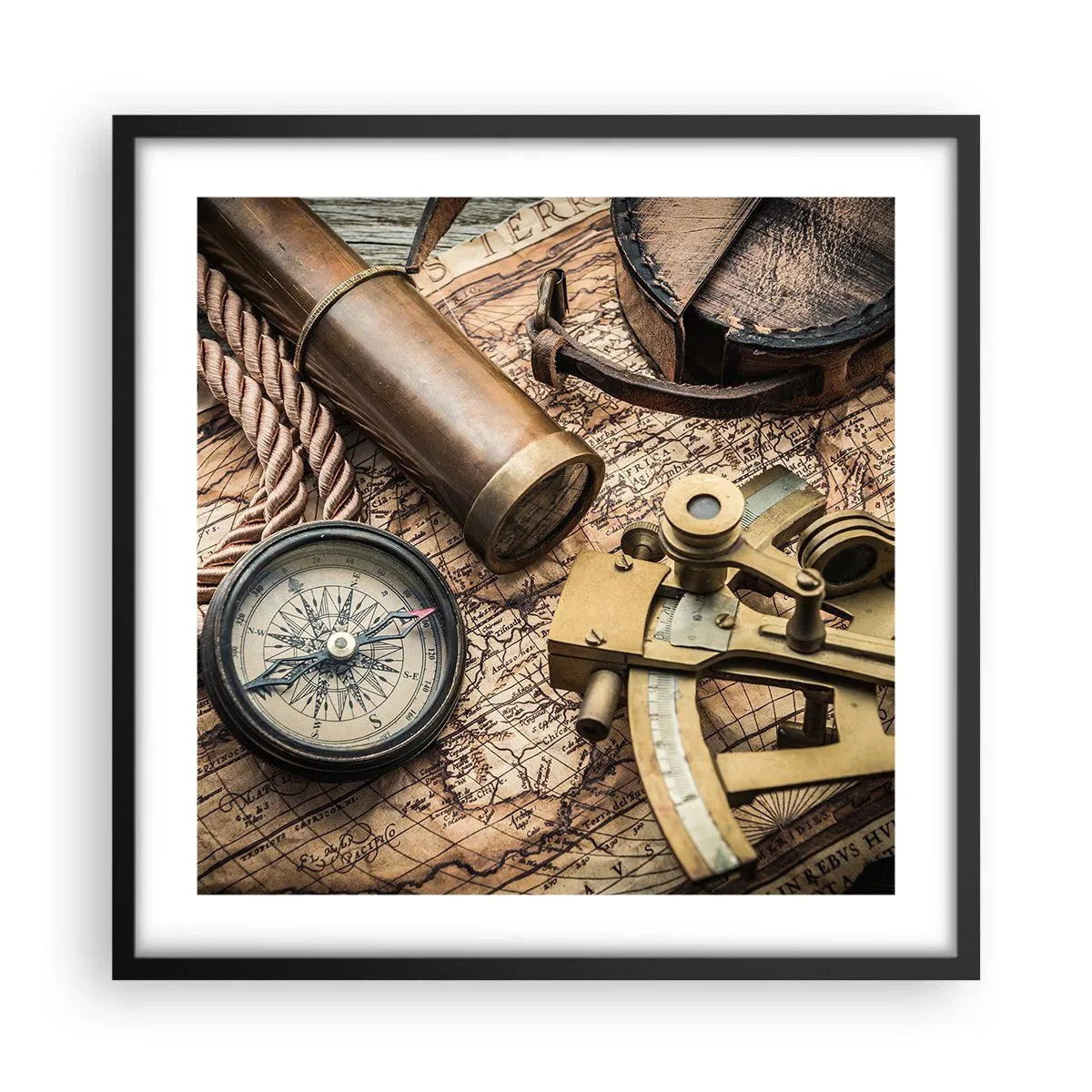 Poster in cornice nera - Traccia la rotta - 50x50 cm