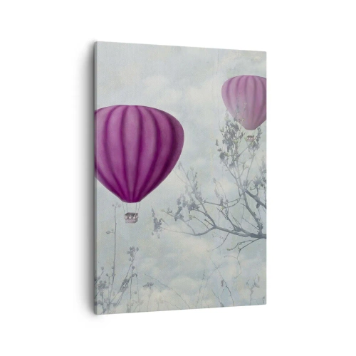 Quadro su tela - Stampe su Tela - Palloncini viola che fluttuano sopra gli alberi tra le nuvole - 50x70cm - Come navi nel cielo - Decorazione murale moderna per soggiorno e camera da letto ARTTOR