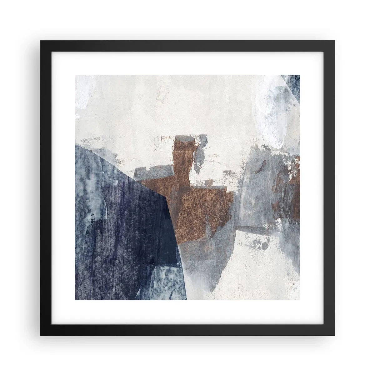 Poster in cornice nera - Forme blu e marroni - 40x40 cm
