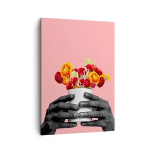 Quadro su tela - Stampe su Tela - Mani che tengono un mazzo di fiori colorati - 50x70cm - Apoteosi di vita - Decorazione murale moderna per soggiorno e camera da letto ARTTOR