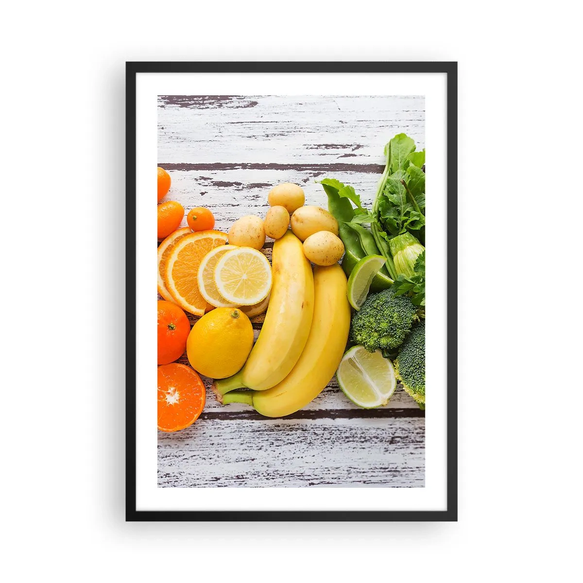Poster in cornice nera - Frutta e verdura su uno sfondo rustico - 50x70cm - Non basta? - Decorazione murale moderna per soggiorno e camera da letto ARTTOR