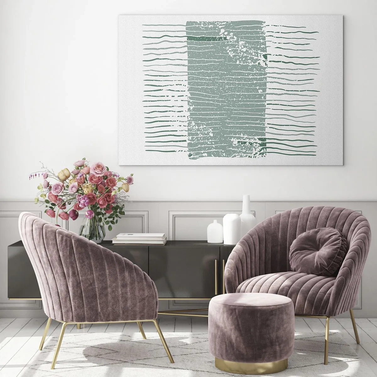 Quadro su vetro - Le linee orizzontali del mare con effetto usurato creano una struttura astratta - 70x50cm - Astrazione marina - Decorazione murale moderna per soggiorno e camera da letto ARTTOR